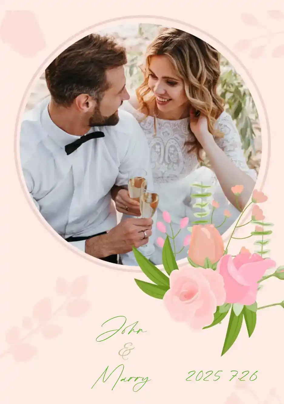 婚禮專屬邊框設計，浪漫典雅，搭配即印效果更佳